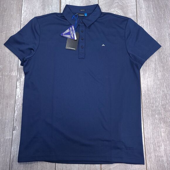 J.Lindeberg Shirt Mens XL Lachlan Cool Wave Polo Navy Blue Performance Golf - Picture 1 of 8